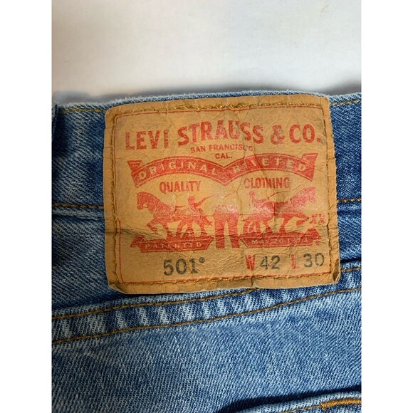 Levi's 501 Jeans Mens Size 42x30 Blue Button Fly Straight Leg Denim Cowboy Chore - Picture 4 of 10